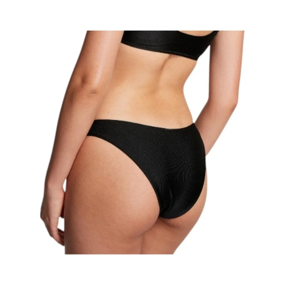 PINK Victoria's Secret Ribbed Deep Cut Brazilian Bikini‎ Bottom NWT Size M Black